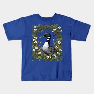 Common Loon Surrounded By Lady's Slipper Flowers 2 Kids T-Shirt